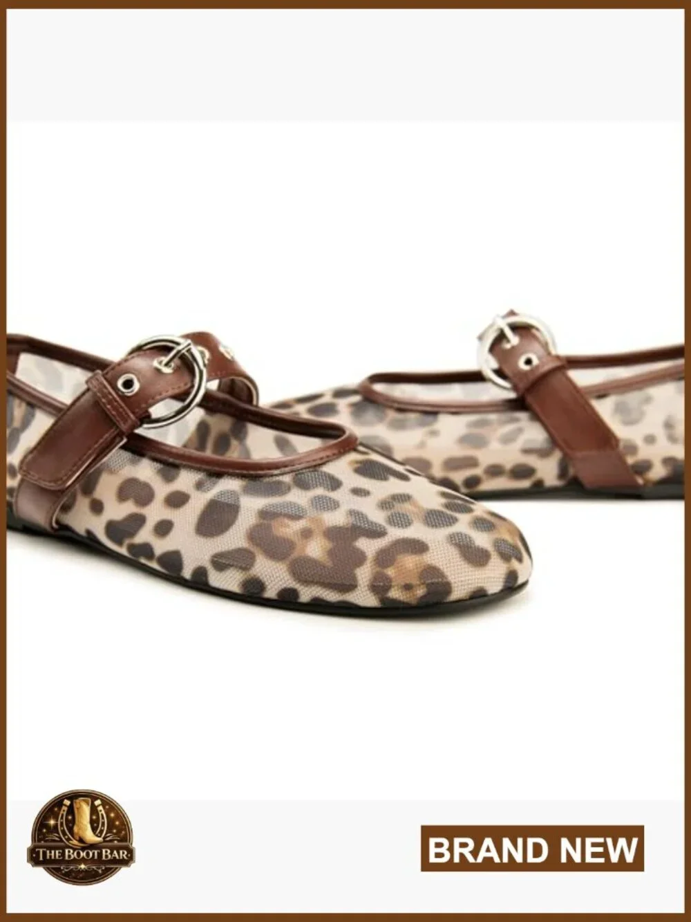 Leopard Mesh Mary Jane Ballet Flats Women's Slip On Dress Shoes
